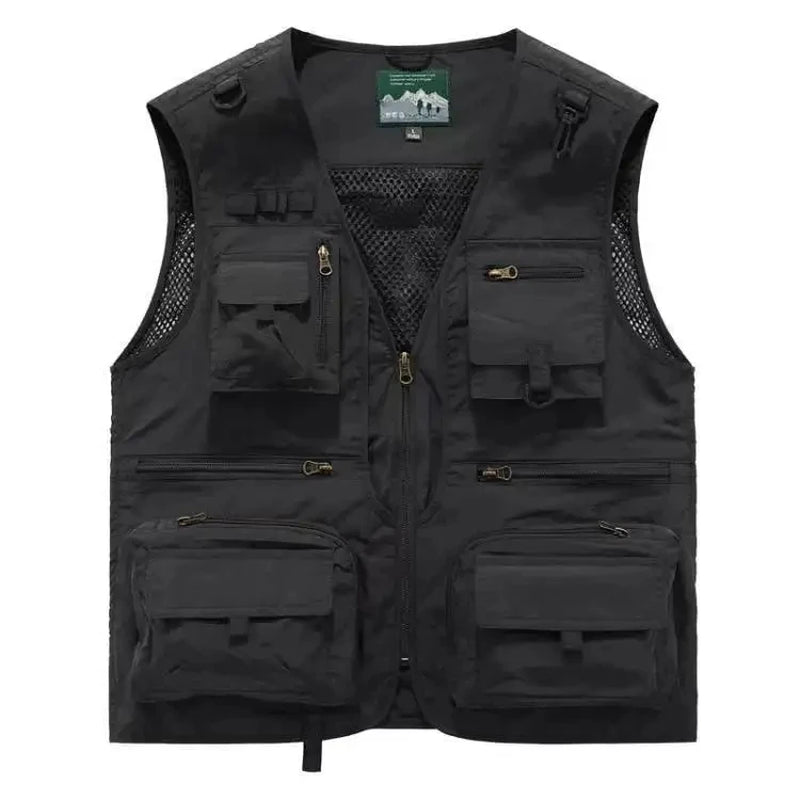 2025 New Men'S Vest Tactical Webbed Gear Coat Summer Photographer Waistcoat Tool Many Pocket Mesh Work Sleeveless Jacket Male