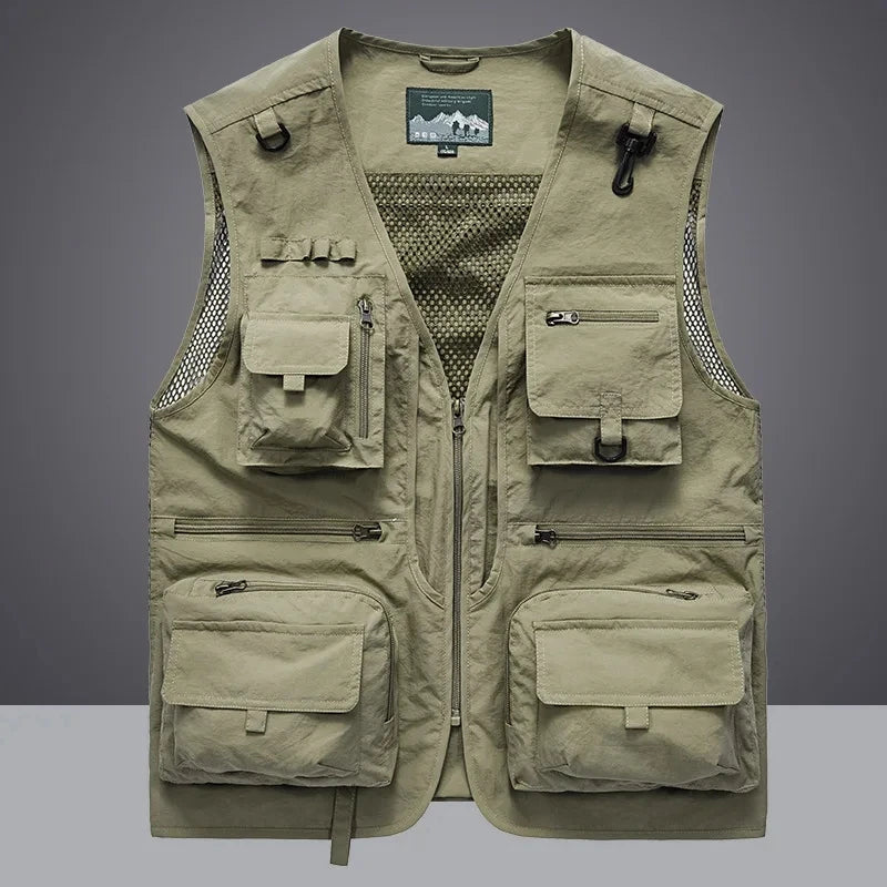 2025 New Men'S Vest Tactical Webbed Gear Coat Summer Photographer Waistcoat Tool Many Pocket Mesh Work Sleeveless Jacket Male
